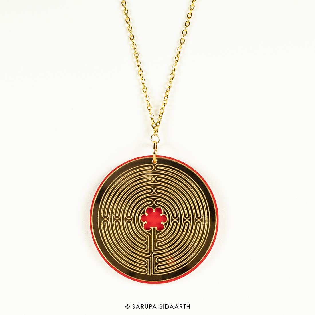 Gold and Red Acrylic Labyrinth Necklace
