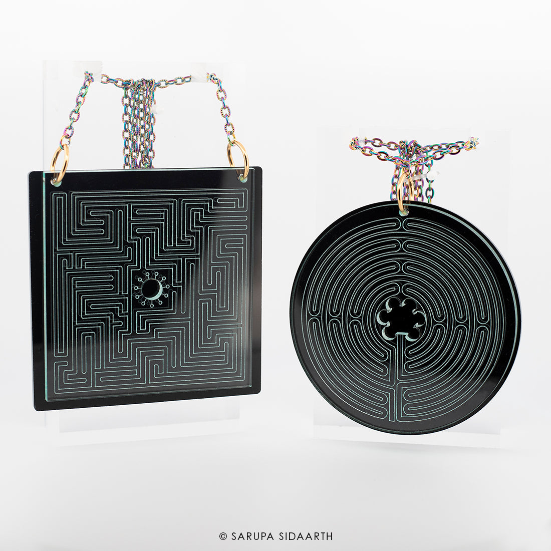 Clear and Black Acrylic Labyrinth Necklace