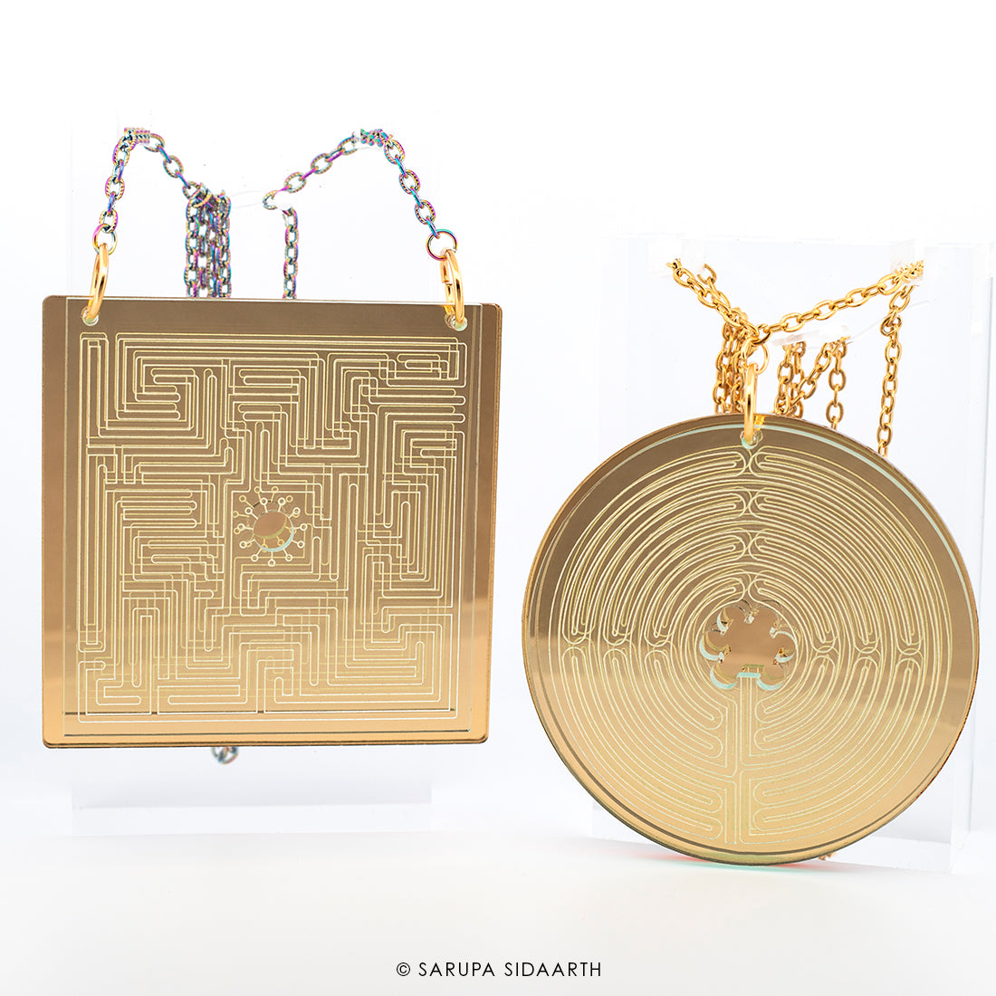 Clear and Gold Acrylic Maze Necklace