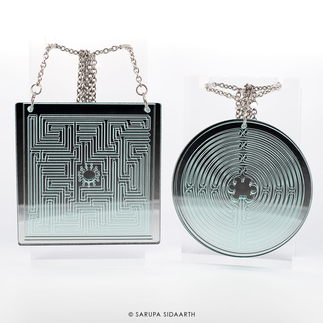 Clear and Silver Acrylic Labyrinth Necklace