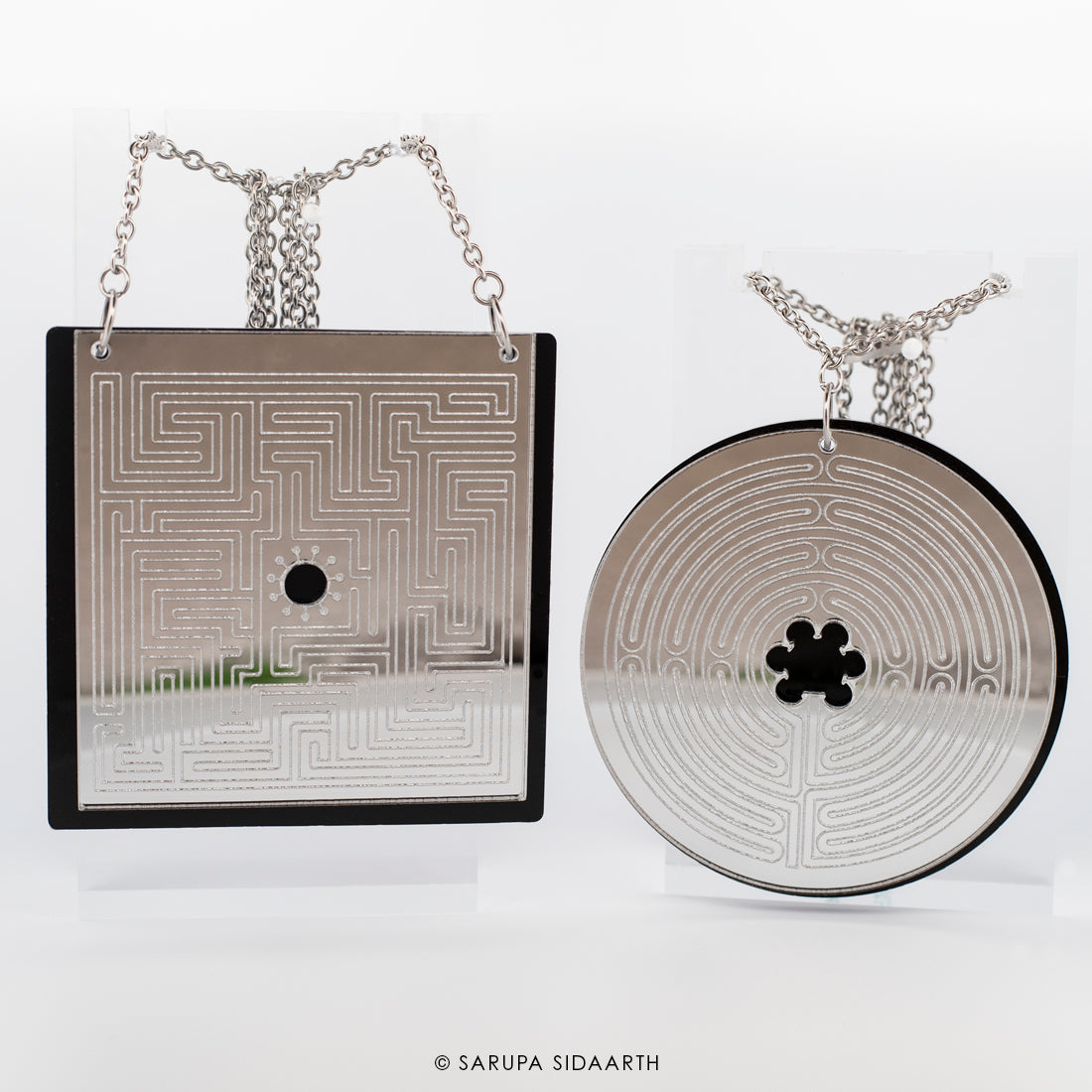 Silver and Black Acrylic Maze Necklace