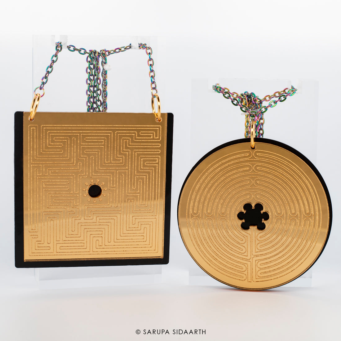 Gold and Black Acrylic Labyrinth Necklace