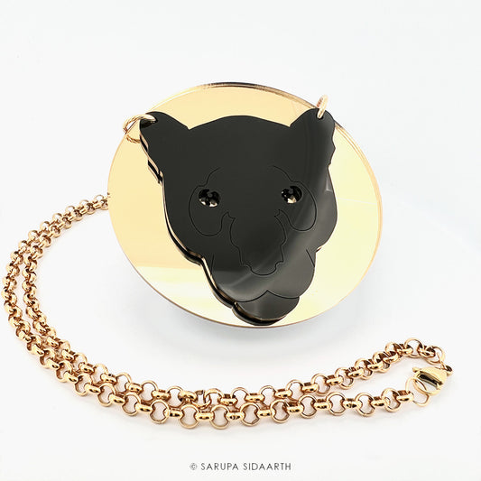 Black Panther Acrylic Statement Necklace in Gold / Silver