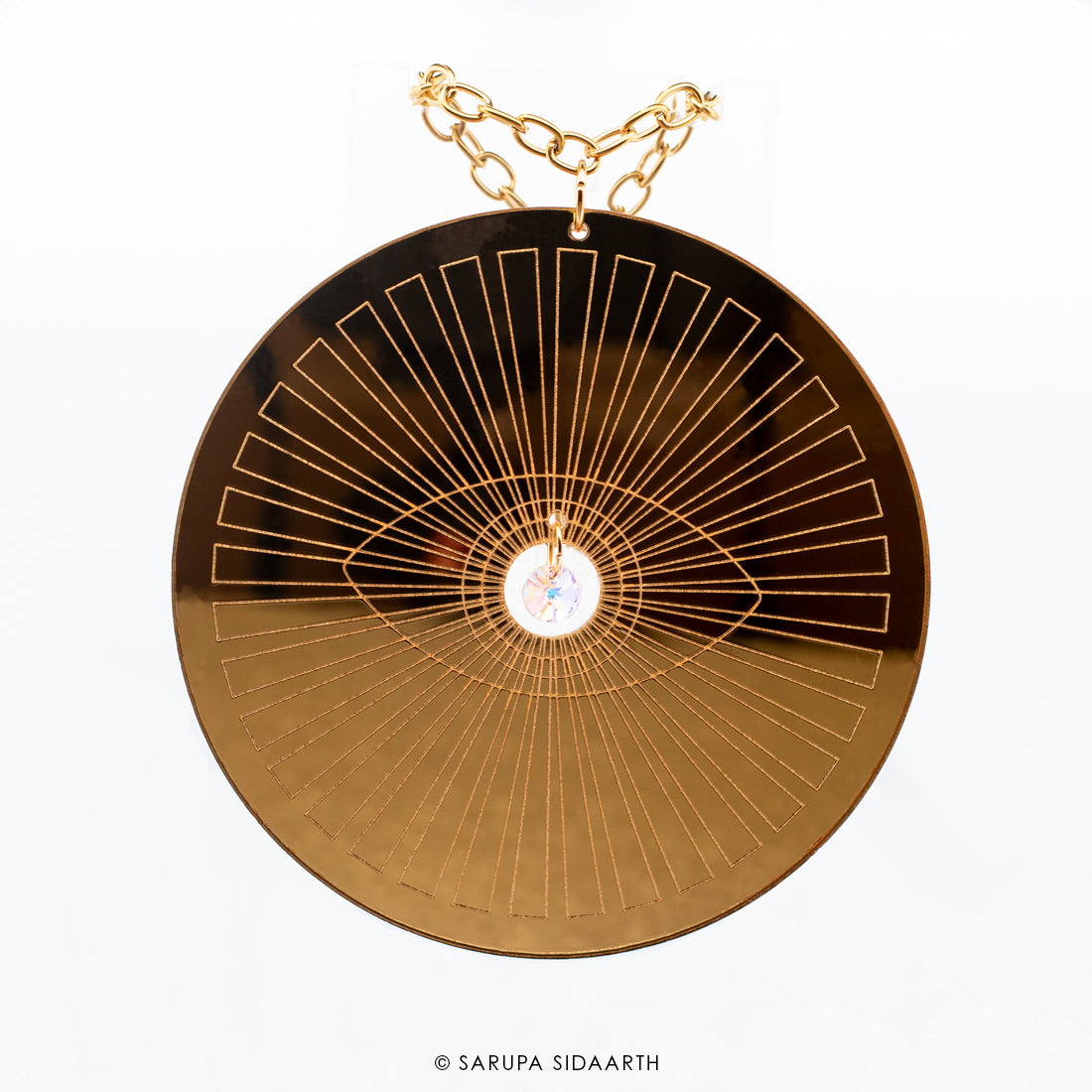 Gold Evil Eye Amulet Large Pendant Crystal Acrylic Necklace