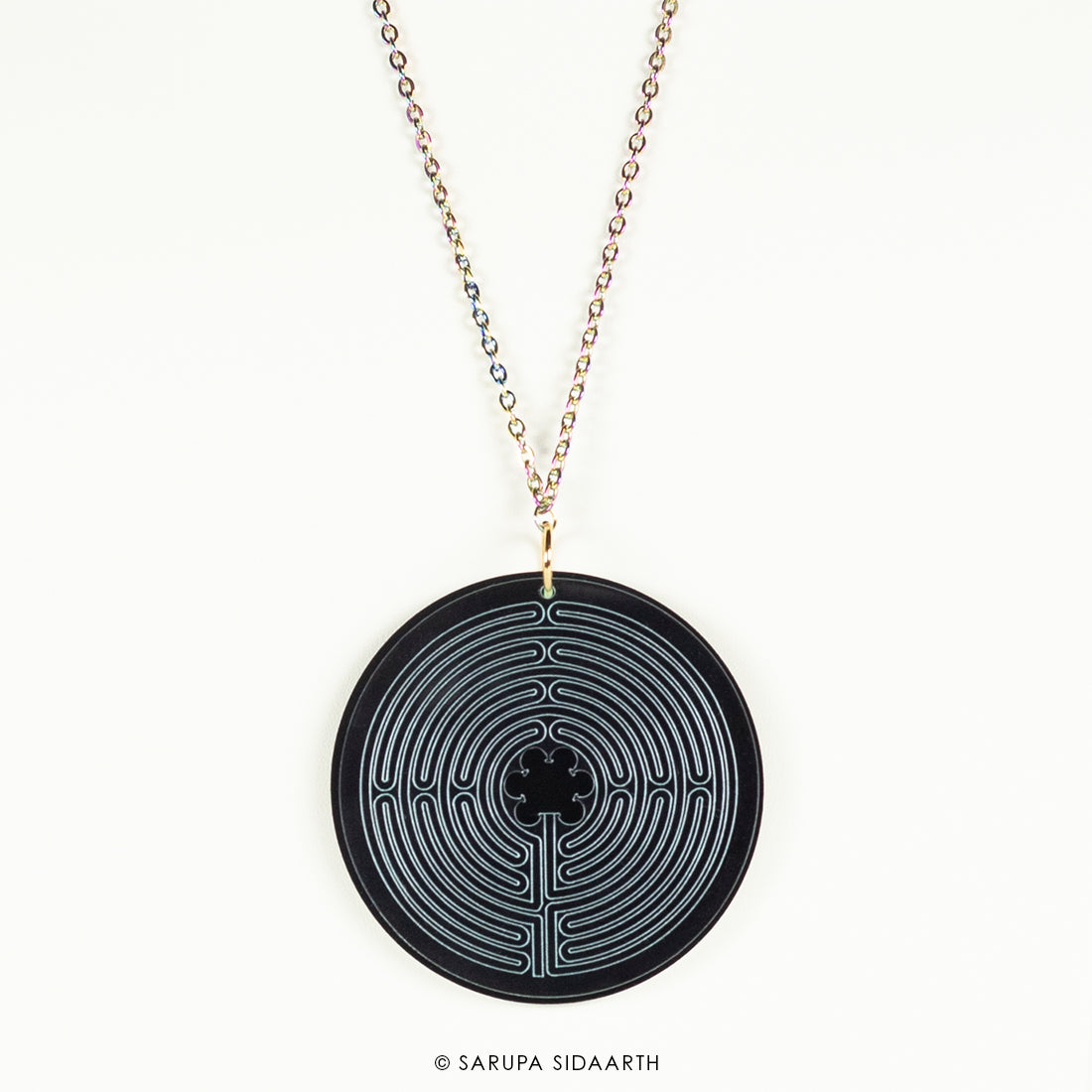 Clear and Black Acrylic Labyrinth Necklace