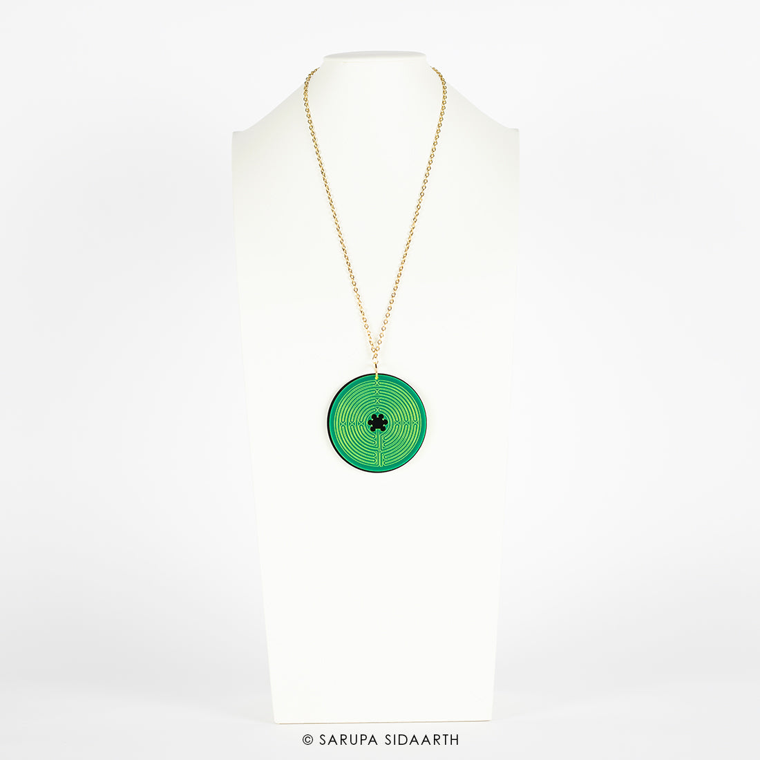 Green Fluorescent and Black Acrylic Labyrinth Necklace