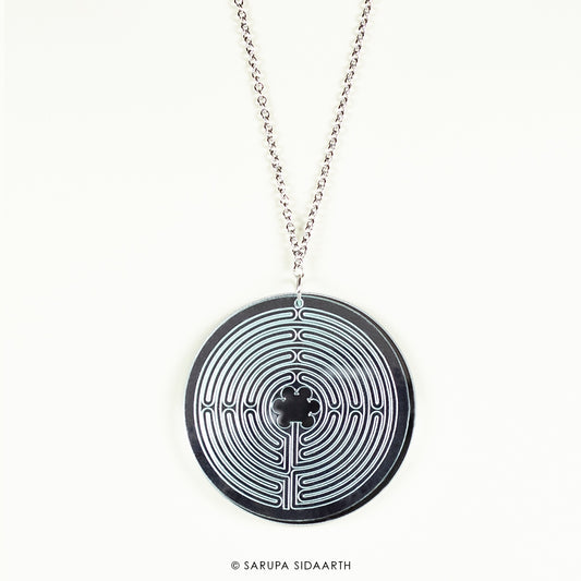 Clear and Silver Acrylic Labyrinth Necklace