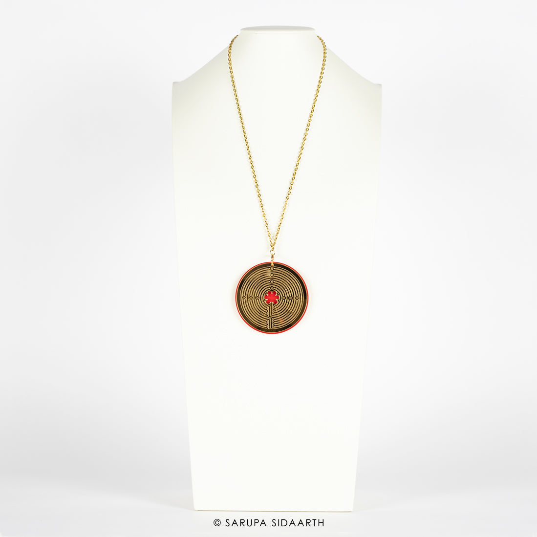 Gold and Red Acrylic Labyrinth Necklace