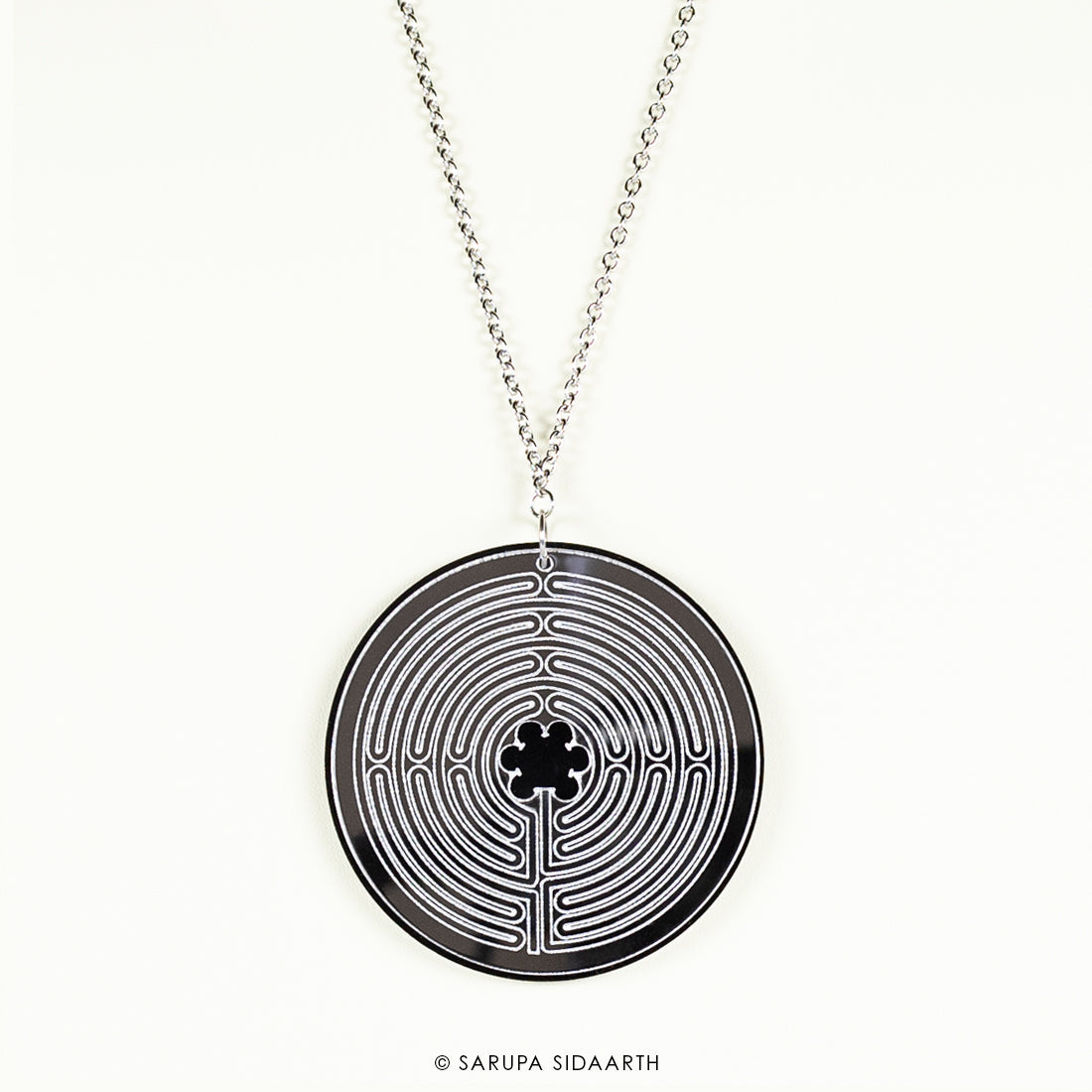Silver and Black Acrylic Labyrinth Necklace