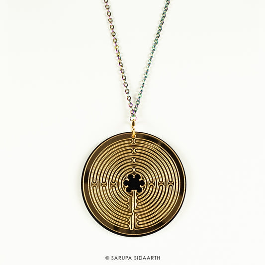 Gold and Black Acrylic Labyrinth Necklace