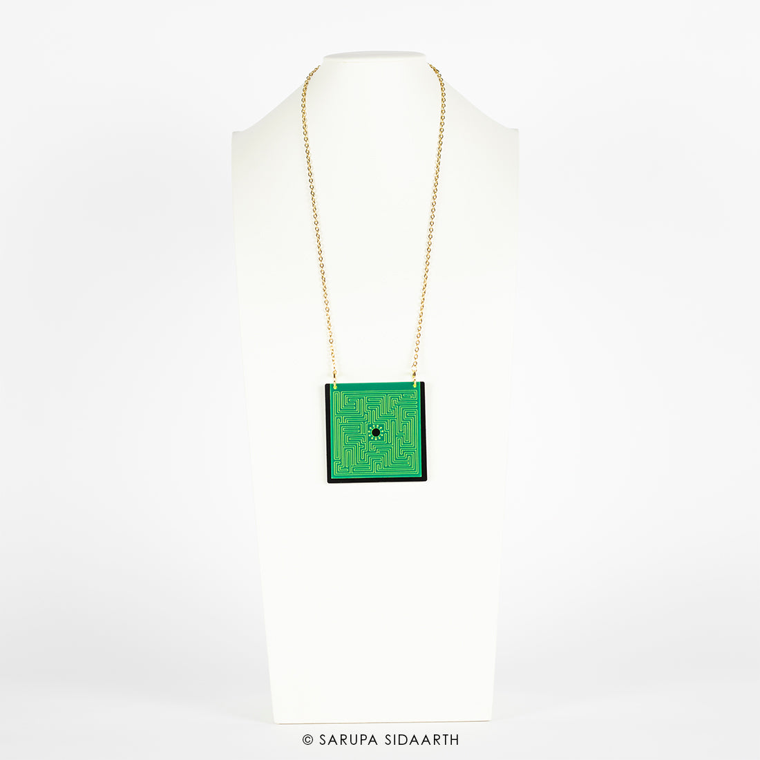 Green Fluorescent and Black Acrylic Maze Necklace