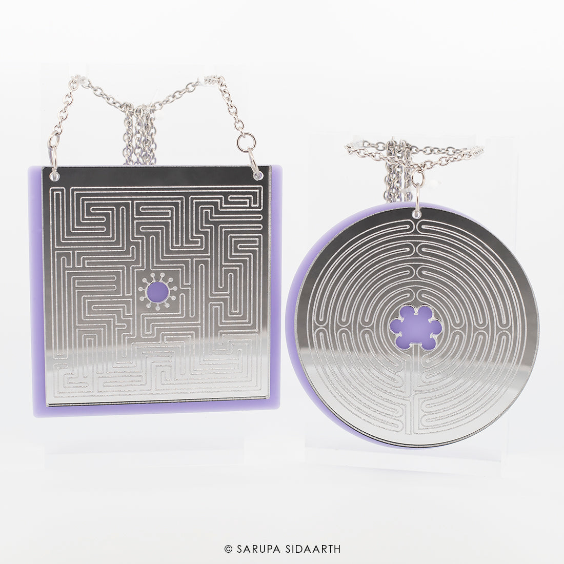 Silver and Lavender Acrylic Maze Necklace