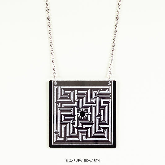 Silver and Black Acrylic Maze Necklace